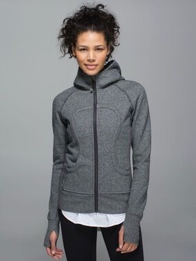 080 LULULEMON Women’s Scuba Full Zip Jacket, Black/ Grey, Size 8 [Medium]